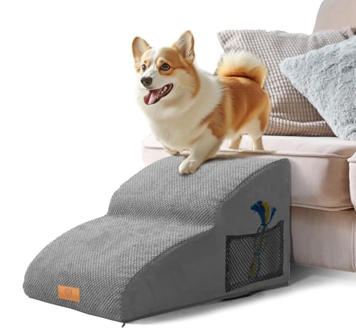 Masthome Hundetreppe für Kleine Hunde,2-Stufig Hunderampe 30cm Hoch,Haustiertreppe für Bett und Sofa aus Hochdichtem Schwamm,Waschbar Bezug,wasserdichte Katzentreppe von Masthome