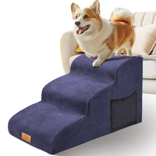 Hundetreppe 3 Stufen,Masthome Hundetreppe für Kleine Hunde, Katzentreppe für Alte Katzen, Haustiertreppe mit Waschbar Bezug,Hunderampe 40cm Hoch für Sofa Bett von Masthome