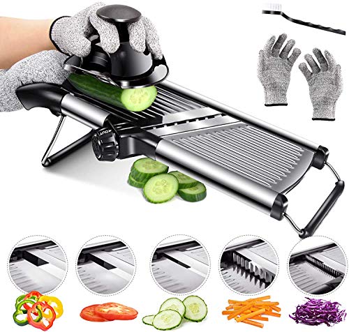 Masthome Mandoline Lebensmittelschneider Einstellbare Dicke für Käse Obst Gemüse Edelstahl Lebensmittelschneider Slicer Dicer mit extra Bürste und Klingenschutz für die Küche von Masthome