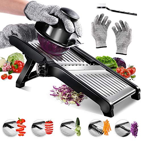 Masthome Professioneller Mandoline Slicer Stainless Steel Adjustable Blade,Food Cutter for Vegetable Fruit Cheese,Kitchen Food Blade Onion Cutter with Food Holder and Cut Resistant Glove von Masthome