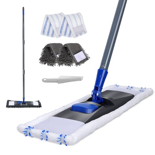 Masthome Wischmopp Bodenwischer Bodenreiniger, Mikrofaser Mopp mit 128cm Teleskopstiel,Flachmopp mit 4 Moppads für Hartholz,Laminat,Fliesen,Marmor,Send Scraping Dust - Grau von Masthome