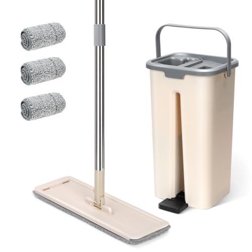Wischmopp Set mit Eimer, Masthome Kompaktes Wischmopp und Eimer mit Auswringer, mit 3 Mikrofaser Wischpads und Edelstahlgriff,2 in 1 Bodenwischer Set freihändig für Holzböden, Fliesen und Marmor Wischmopp Set mit Eimer, Masthome Kompaktes Wischmopp und Eimer mit Auswringer, mit 3 Mikrofaser Wischpads und Edelstahlgriff,2 in 1 Bodenwischer Set freihändig für Holzböden, Fliesen und Marmor von Masthome