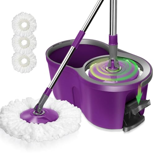 Masthome Wischmopp Set mit Eimer,Bodenwischer Set mit 3 Mikrofaser Moppkopf,2-in-1 Wischmopp Komplett Set mit Teleskopstiel,Wischer Boden für Fliesen und Laminat Reinigung von Masthome