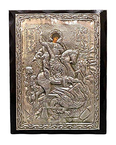 Mastic of Chios Christliche griechisch-orthodoxe griechische Metallikone St. Georges (24 x 19 cm oder 9,4 x 7,5 Zoll) Heiliger Duft (Chrism- Myrrh) von Mastic of Chios