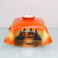 Art Deco Orange Glas Lampenschirm Mit Schloss & Boot von MastorasAntiques