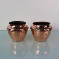Jugendstil Paar Kleine Kupfer Blumenvasen von MastorasAntiques