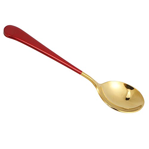 Masyrt 5 Stücke Edelstahlsuppe Löffel Kinderlöffel Esslöffel Besteck Haushalt Küche Vorräte (Roter Griff) von Masyrt
