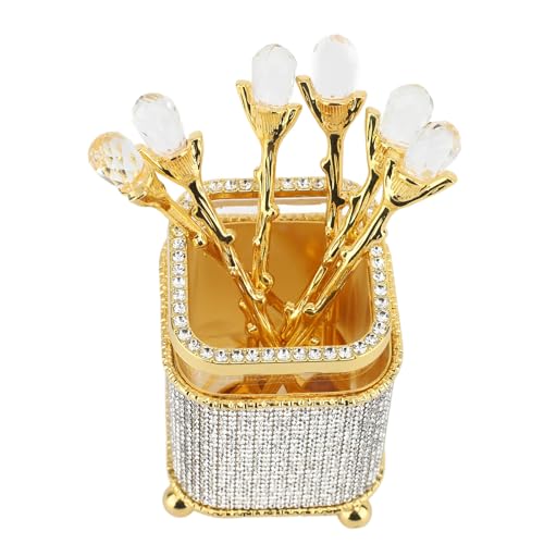 Masyrt 6-teiliges Kaffeelöffel-Set mit Ständer, Kleinen Rührlöffeln und Kaffeerührstabhalter für Zuhause und Küche (Quadratische Form mit Strass) von Masyrt