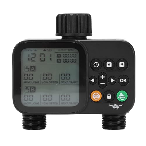 Masyrt Gartenschlauch -Timer, 2 Outlet Programmierbares Wassertimer Automatischer Bewässerungscontroller für Garten Rasenhof Terrassen mit Regenverzögerung LCD -Display von Masyrt