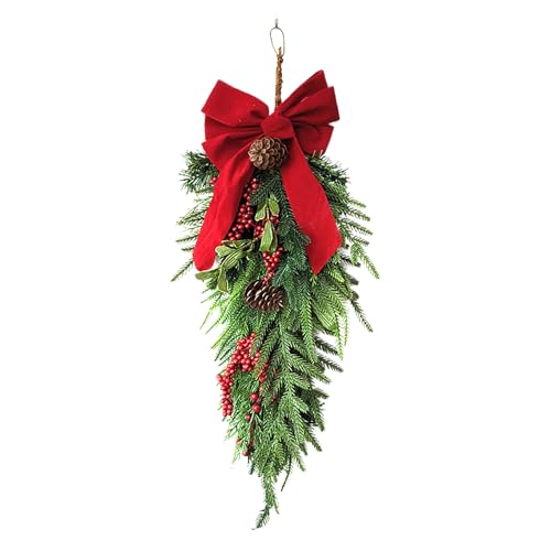 Masyrt Rede Down Weihnachtskranz, Weihnachtsfest -Swag mit Bug und Red Beeren, Premium Festliche Dekoration für Heim- und Feiertagsfeiern, Einfaches Hängendesign (25,6in) von Masyrt