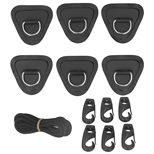PVC D Ring Patch Elastisches Seil Set, D Ring Patch Bungee Rope Set aus Edelstahl Schlauchboote Kanus Kajaks Surfbretter (6 Stück) (Schwarz) von Masyrt