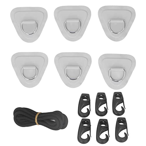 PVC D Ring Patch Elastisches Seil Set, D Ring Patch Bungee Rope Set aus Edelstahl Schlauchboote Kanus Kajaks Surfbretter 6 Stück (Grau) von Masyrt