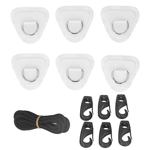 PVC D Ring Patch Elastisches Seil Set, D Ring Patch Bungee Rope Set aus Edelstahl Schlauchboote Kanus Kajaks Surfbretter 6 Stück (Weiß) von Masyrt