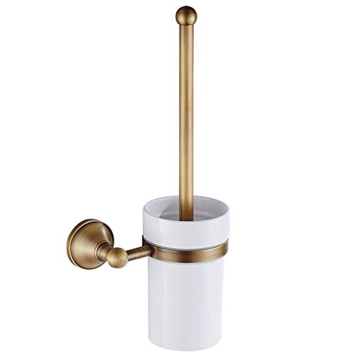 Toilettenbürstenhalter-Set, Elegantes Europäisches WC-Bürstenhalter-Set aus Antiker Bronze, Wandmontiertes Badezimmer-Zubehör-Set aus Messing für die Badezimmerreinigung (Golden) von Masyrt