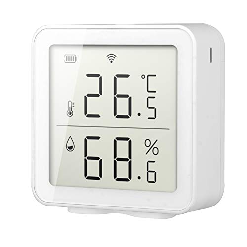 WiFi -Temperatursensor 10 * 9 * 5 Smart WiFi Feuchtigkeitssensor Hygrometer Außen -Innen Thermometer Digital LCD Temperaturfeuchtigkeitsmonitor (Weiß) von Masyrt