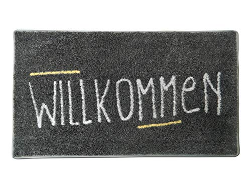 Mikrofaser-Fußmatte 40x70cm / rutschfeste Türmatte mit extra starker Nässe,-Schmutzfunktion/für Haustüre (dunkelgrau - Willkommen) von Mat-Master