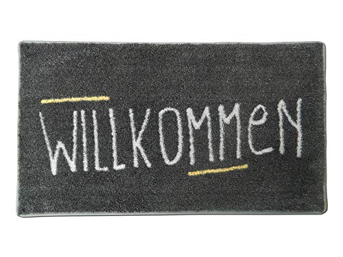 Mikrofaser-Fußmatte 40x70cm / rutschfeste Türmatte mit extra starker Nässe,-Schmutzfunktion/für Haustüre (dunkelgrau - Willkommen) von Mat-Master