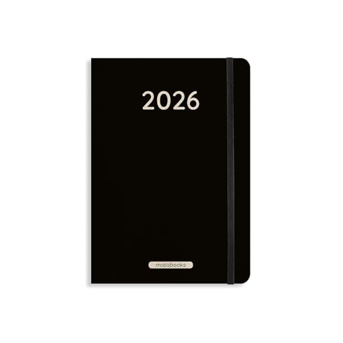 matabooks – A5 Kalender Samaya 2026 Farbe: Black (DE/EN): Veganer Jahresplaner aus nachhaltigem Graspapier von Matabooks