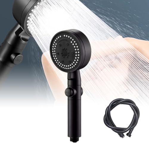 Duschkopf mit Schlauch 1.5M,Turbolader Duschkopf mit 8 Sprühmodi,Handbrause Dusche Wassersparend für Niedrigen Wasserdruck (Schwarz) von Matame