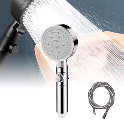 Duschkopf mit Schlauch 1.5M,Turbolader Duschkopf mit 8 Sprühmodi,Handbrause Dusche Wassersparend für Niedrigen Wasserdruck (Silber) von Matame