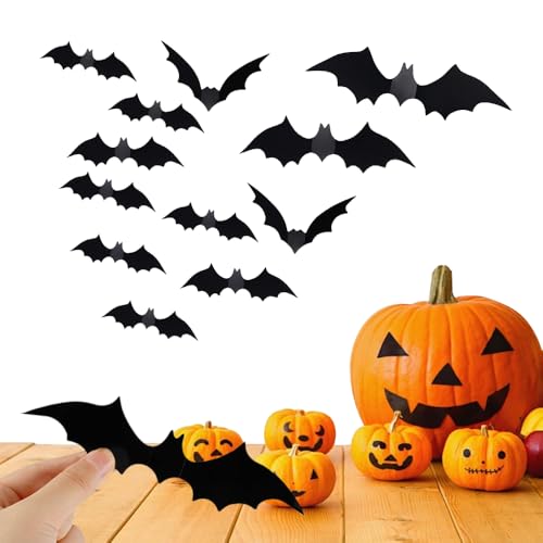 Halloween 3d Fledermaus Deko, Wandaufkleber 3D Halloween Deko Set in 4 Verschiedenen Größen, Wasserdichtes Pvc für Fensterdeko,Garten Dekorations,Party Deko Sticker (12 Stück) von Matame