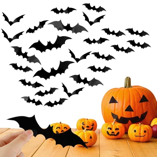 Halloween 3d Fledermaus Deko, Wandaufkleber 3D Halloween Deko Set in 4 Verschiedenen Größen, Wasserdichtes Pvc für Fensterdeko,Garten Dekorations,Party Deko Sticker (24 Stück) von Matame