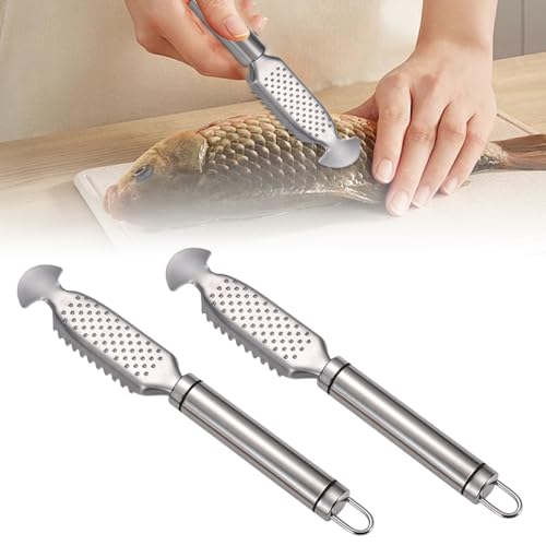 Matame Fischschuppen aus Edelstahl Entfernen,Profi Fisch Scaler Scraper 4-in-1 Küchenutensilien Fischentschupper für den Haushalt Fischentschupper Entgräten Fischmaul (2PCS) von Matame