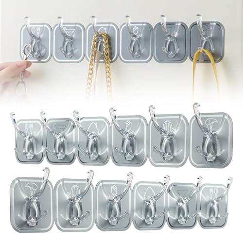 Multifunktionale Transparente 6 Haken, 2 Stück Klebehaken Klebehaken Extra Stark Haken Selbstklebend Kein Bohren Haken zum Kleben Selbstklebender Wandhaken ​für Schlafzimmer/Bad/Küche/Decke (Grau) von Matame