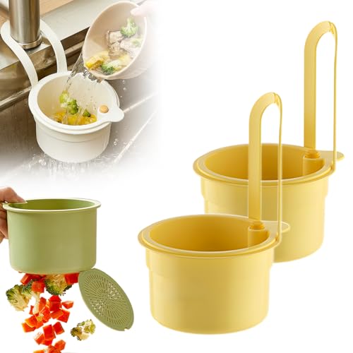 Sieb für Spülbecken, Multi-functional Spülbecken Sieb, Siebkorb Spüle Drain Basket, Wasserhahn Hängender Filterkorb, Küchenspüle Abfluss Korb für Waschen Organizer (Gelb-2PCS) von Matame