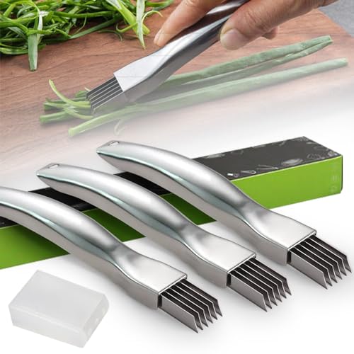 Spring Onion Slicer, 2025 Upgrade Edelstahl Scallion Slicer, Zwiebelmesser Zwiebel Shredder Messer Scallion Cutter Obst Gemüse Lebensmittel Knoblauch Chopper (3PCS) von Matame