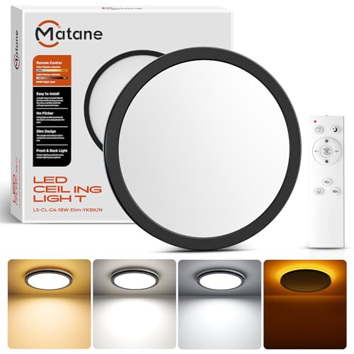 Matane LED Deckenleuchte Dimmbar mit Fernbedienung, 18W Ø22cm Deckenlampe mit 5W Nachtlicht Warm Lampen, 3000K-6500K Dimmbar Flach Panel für Schlafzimmer Kinderzimmer Badezimmer Flur-Rund Schwarz Matane LED Deckenleuchte Dimmbar mit Fernbedienung, 18W Ø22cm Deckenlampe mit 5W Nachtlicht Warm Lampen, 3000K-6500K Dimmbar Flach Panel für Schlafzimmer Kinderzimmer Badezimmer Flur-Rund Schwarz von Matane