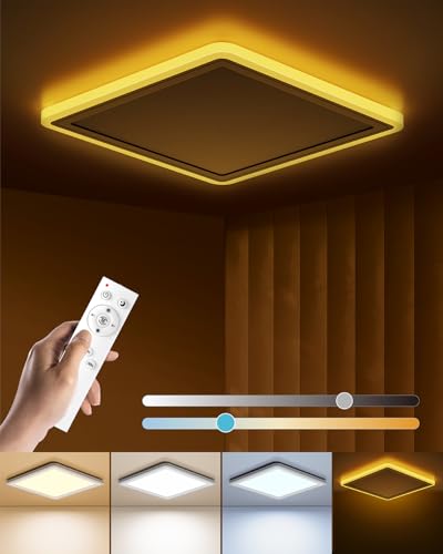 Matane LED Deckenleuchte Flach, 24W Deckenlampe mit Fernbedienung Dimmbar 3000K-6500K, 2000K Nachtlicht Warm, Panel Bade Lampe für Schlafzimmer Wohnzimmer Küche Kinderzimmer Flur Eckig Weiß 32cmx2.5cm von Matane