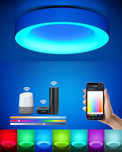 Matane Smart LED Deckenleuchte RGB Farbwechsel Dimmbar, 24W Deckenlampe mit APP Steuerung, 3000K-6500K Lampen Kompatibel mit Alexa, für Jugendzimmer Wohnzimmer Schlafzimmer Kinderzimmer Rund Weiß 28cm Matane Smart LED Deckenleuchte RGB Farbwechsel Dimmbar, 24W Deckenlampe mit APP Steuerung, 3000K-6500K Lampen Kompatibel mit Alexa, für Jugendzimmer Wohnzimmer Schlafzimmer Kinderzimmer Rund Weiß 28cm von Matane