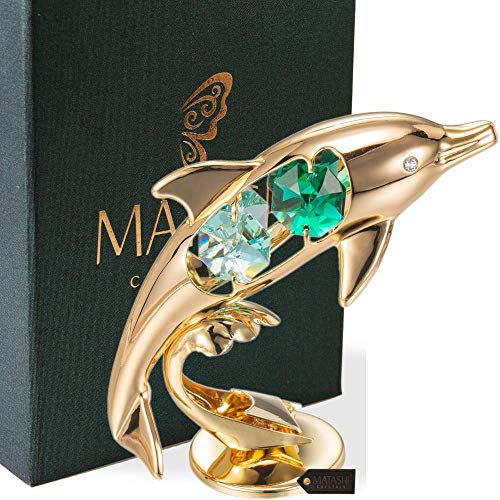 Matashi Geschenk für Mama Prime Delivery – Matahi 24 K vergoldete Kristall-Nieten-Delfin-Figur – Tischgeschenk für Muttertag, Jahrestag, Geburtstag, Metall-Geschenk von Matashi