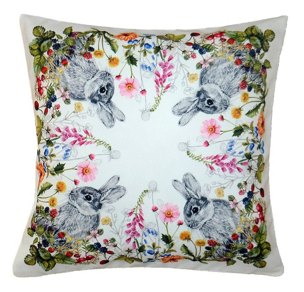 Kissenbezüge Kissen-Bezug VIVIEN Ostern Osterhase Blumenwiese 40x40 cm, matches21 HOME & HOBBY (1 Stück), Wohnzimmer Kissen-Hülle als Deko-Kissen Zier-Kissen Sofa-Kissen von matches21 HOME & HOBBY