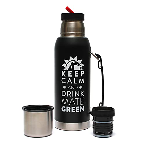 Mate Green Largoinox Vacuum Flask 1L Schwarz ● INOX 18/8 Edelstahl Thermoflasche ● Ideal für Mate Tee ● Hält 8 Stunden heiß/kalt ● BPA frei, spülmaschinenfest (LGC14281) von Mate Green