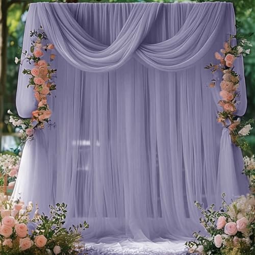 Mateju 1 Stück Chiffon Hochzeit Vorhang Hochzeitsbogen, Chiffon Tüll Stoff Querbehang Deko Gardinen Hintergrund für Dekoration Torbogen Zeremonie (Lila,150x800cm) von Mateju