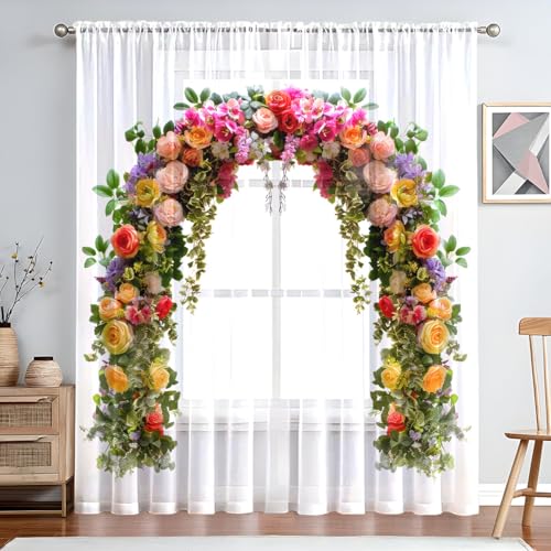 Mateju 1 Stück Gardinen, Tüll Vorhänge mit 3D Blume, Modern Transparent Vorhang, für Gardinen Wohnzimmer, Küche Fenster, Dekorativ Schlafzimmer (Bunte Blumen,132x241cm) von Mateju
