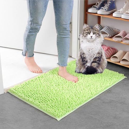 Mateju 2 Stück Chenille Badezimmerteppich, Weich Badteppich rutschfest Badematte Badvorleger Saugfähige Maschinenwaschbare für Badewanne Dusche Toilette Hunde (60x90CM,Hellgrün) von Mateju