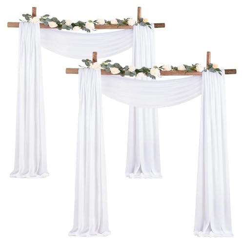 Mateju 2 Stück Hochzeit Vorhang Hochzeitsbogen Einfarbig Tüll Querbehang Set Freihanddekofür Himmelbett Chiffon Gardinen Deko für Torbogen Zeremonie Fotografie Party (75 x 200cm,Weiß) von Mateju