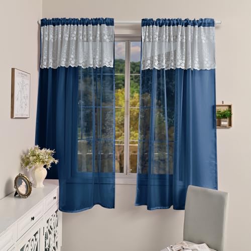 Mateju 2 Stücke Gardinen, Tüll Vorhänge Feste Farbe, Modern Transparent Vorhang, für Gardinen Wohnzimmer, Küche Fenster, Dekorativ Schlafzimmer (Klassisch blau,140x260cm) von Mateju