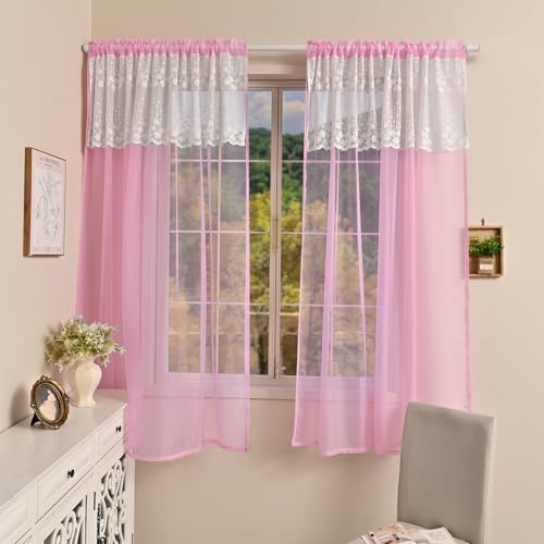 Mateju 2 Stücke Gardinen, Tüll Vorhänge Feste Farbe, Modern Transparent Vorhang, für Gardinen Wohnzimmer, Küche Fenster, Dekorativ Schlafzimmer (Klassisches Pink,100x125cm) von Mateju