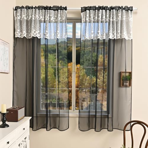 Mateju 2 Stücke Gardinen, Tüll Vorhänge Feste Farbe, Modern Transparent Vorhang, für Gardinen Wohnzimmer, Küche Fenster, Dekorativ Schlafzimmer (Klassisches Schwarz,100x250cm) von Mateju
