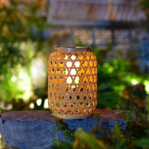 Mateju 2er-Pack Solarlampen für Außen Garten Hängend, Solarlaterne für Außen Solarleuchte Garten Balkon IP65 Wasserdicht Solar Laternen für Terrasse Rasen Hof Fest Deko (Bambusbeige) von Mateju