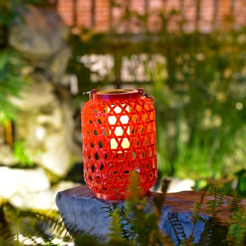 Mateju 2er-Pack Solarlampen für Außen Garten Hängend, Solarlaterne für Außen Solarleuchte Garten Balkon IP65 Wasserdicht Solar Laternen für Terrasse Rasen Hof Fest Deko (Bambusrot) von Mateju