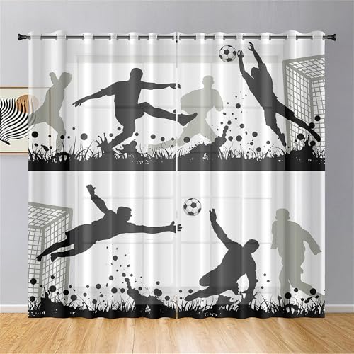 Mateju 2er Set Voile Gardinen mit Ösen, 3D Fußball Gardinen Wohnzimmer,Vorhang Transparent für Schlafzimmer Küchengardinen (Fußballspiel,107 x 244 cm) von Mateju
