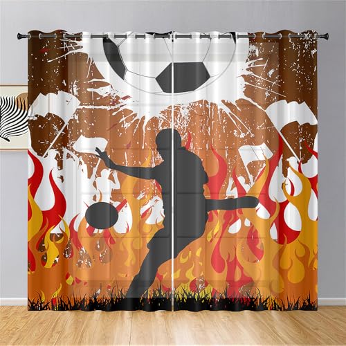 Mateju 2er Set Voile Gardinen mit Ösen, 3D Fußball Gardinen Wohnzimmer,Vorhang Transparent für Schlafzimmer Küchengardinen (Punktzahl,107 x 160 cm) von Mateju