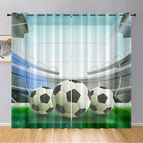 Mateju 2er Set Voile Gardinen mit Ösen, 3D Fußball Gardinen Wohnzimmer,Vorhang Transparent für Schlafzimmer Küchengardinen (Stadion,80 x 115 cm) von Mateju