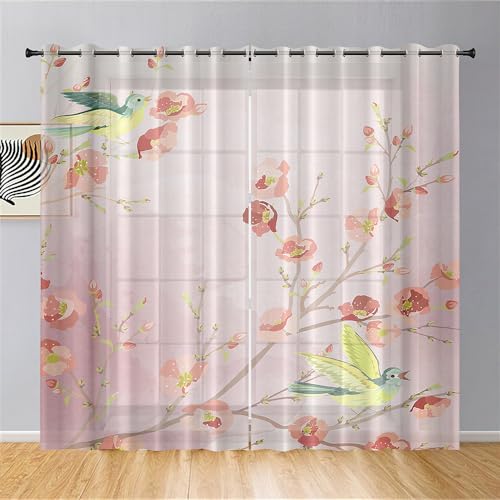 Mateju 2er Set Voile Gardinen mit Ösen, 3D ‌MEI-Blüte Gardinen Wohnzimmer,Vorhang Transparent für Schlafzimmer Küchengardinen (‌MEI-Blüte 2,B140 x H160 cm) von Mateju