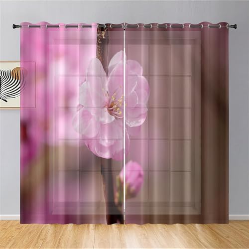 Mateju 3D Blühende Blume Vorhänge Wohnzimmer, Vorhänge Mit Ösen 2er Set Gardinen Küchengardinen Modern, Tüll Gardine Dekorativ Schlafzimmer Kinderzimmer (Pfirsichblüte,55 x 95 cm) von Mateju
